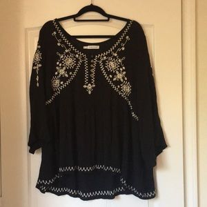 Plus Size Black Embroidered Blouse